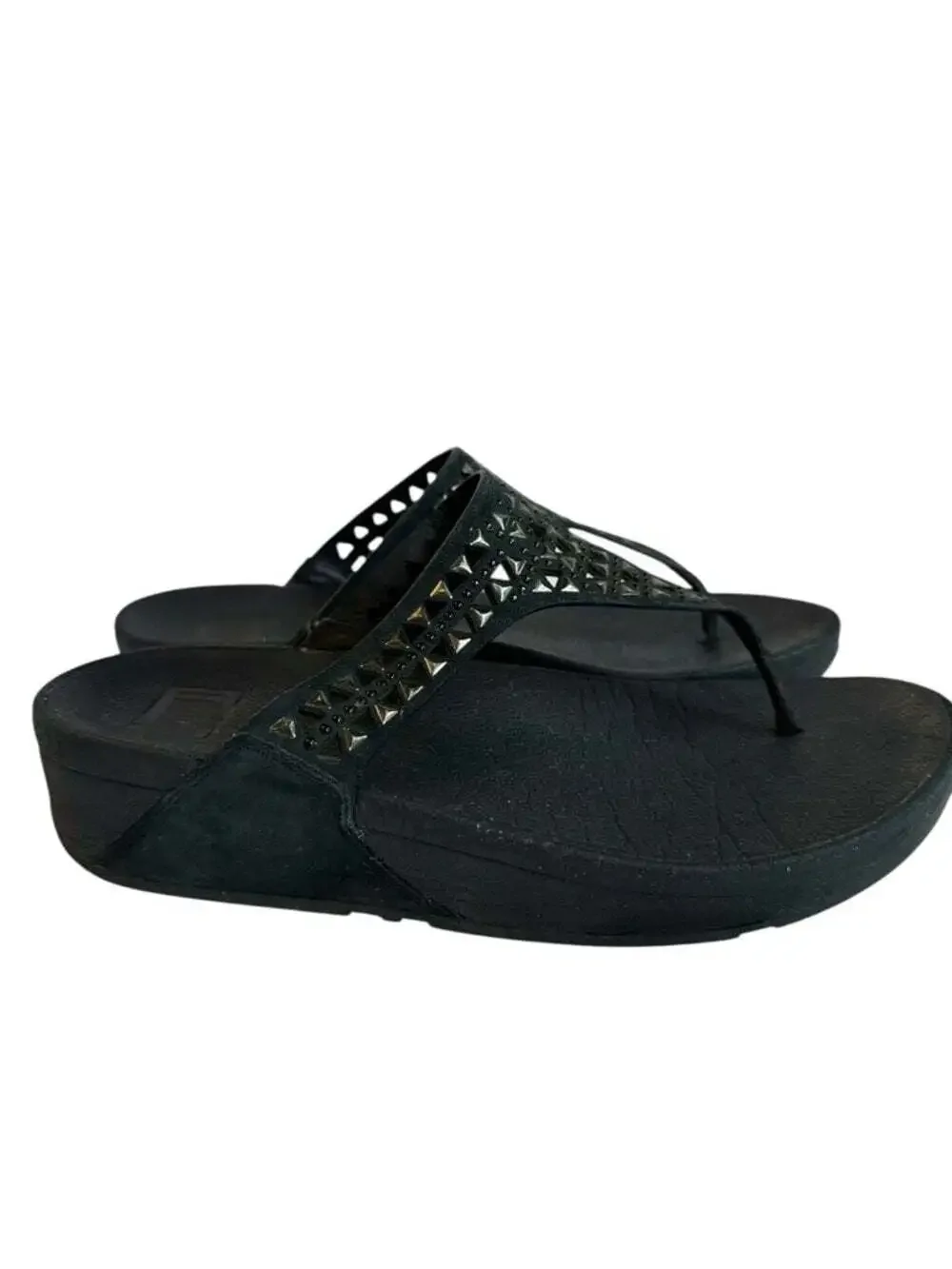 FitFlop Carmel Toe Post Sandals Black Size 6 Studded Comfort Walking Shoes